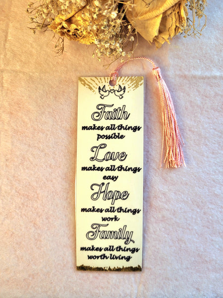 Handmade Bookmark, Faith Love Hope Family