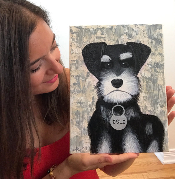 Oslo the Shnauzer, Dog painting | Original Art Acrylic Painting, 8x10 inch canvas by Norma Abou-Rizk