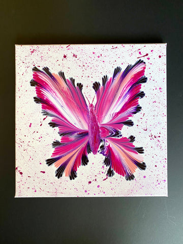 Pink Butterfly | Original Art Acrylic Painting, 10x10 inch canvas by Norma Abou-Rizk