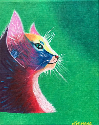 The Colorful Cat | Original Art Acrylic Painting, 8x10 inch canvas by Norma Abou-Rizk