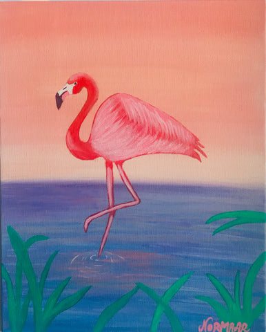 The Flamingo | Original Art Acrylic Painting, 8x10 inch canvas by Norma Abou-Rizk