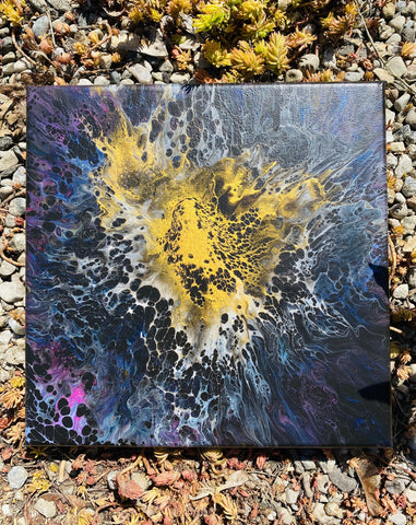 Golden Abstract | Original Art Acrylic Painting, 10x10 inch canvas by Norma Abou-Rizk