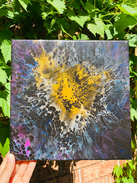 Golden Abstract | Original Art Acrylic Painting, 10x10 inch canvas by Norma Abou-Rizk