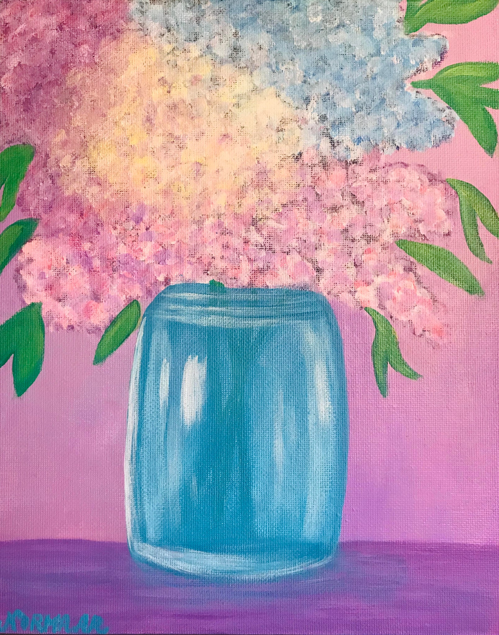 Lilacs in a Mason Jar | Original Art Acrylic Painting, 8x10 inch canvas by Norma Abou-Rizk