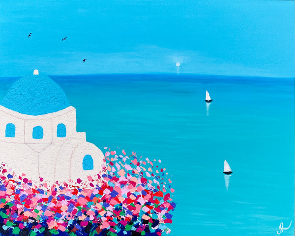 Harmony in Santorini | Original Art Acrylic Painting, 16x20 inch canvas by Norma Abou-Rizk