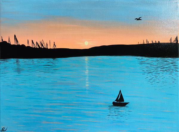 Serene Sunset | Original Art Acrylic Painting, 16x12 inch canvas by Norma Abou-Rizk