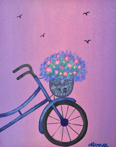The Bicycle | Original Art Acrylic Painting, 8x10 inch canvas by Norma Abou-Rizk