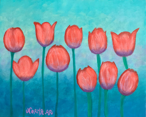 Beautiful Tulips | Original Art Acrylic Painting, 8x10 inch canvas by Norma Abou-Rizk