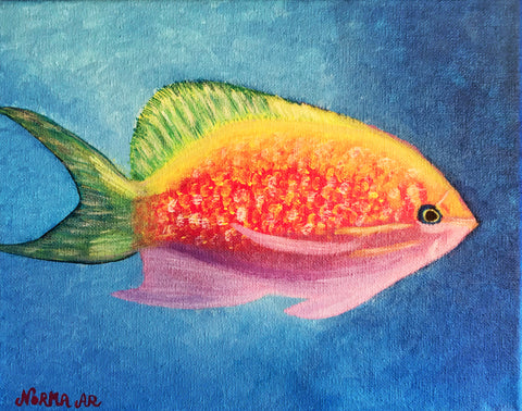The Fish | Original Art Acrylic Painting, 8x10 inch canvas by Norma Abou-Rizk