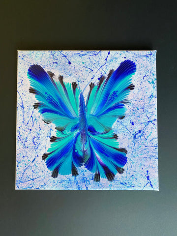 Blue Turquoise Butterfly | Original Art Acrylic Painting, 10x10 inch canvas by Norma Abou-Rizk
