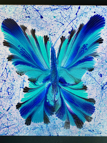 Blue Turquoise Butterfly | Original Art Acrylic Painting, 10x10 inch canvas by Norma Abou-Rizk